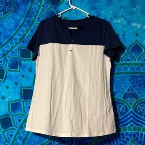 V Neck Button Down Color Block T-Shirt